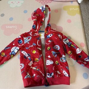 Mini Boden Red Hoodie with Space Design